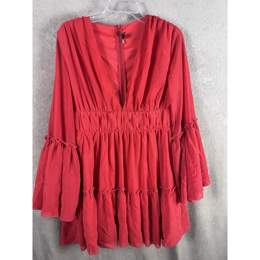 MISS ORD Coral Orange LINED CHIFFON V-Neck BELL SLEEVE Zip-Back SHEATH DRESS XL